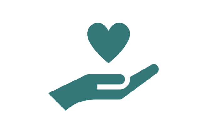 An image of a hand holding a heart to represent patient care