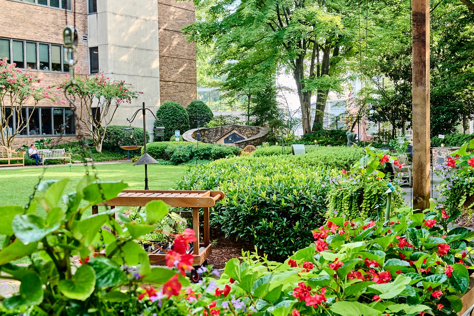 The Secret Garden, a serene green space, features a variety of potted and in-ground plants.